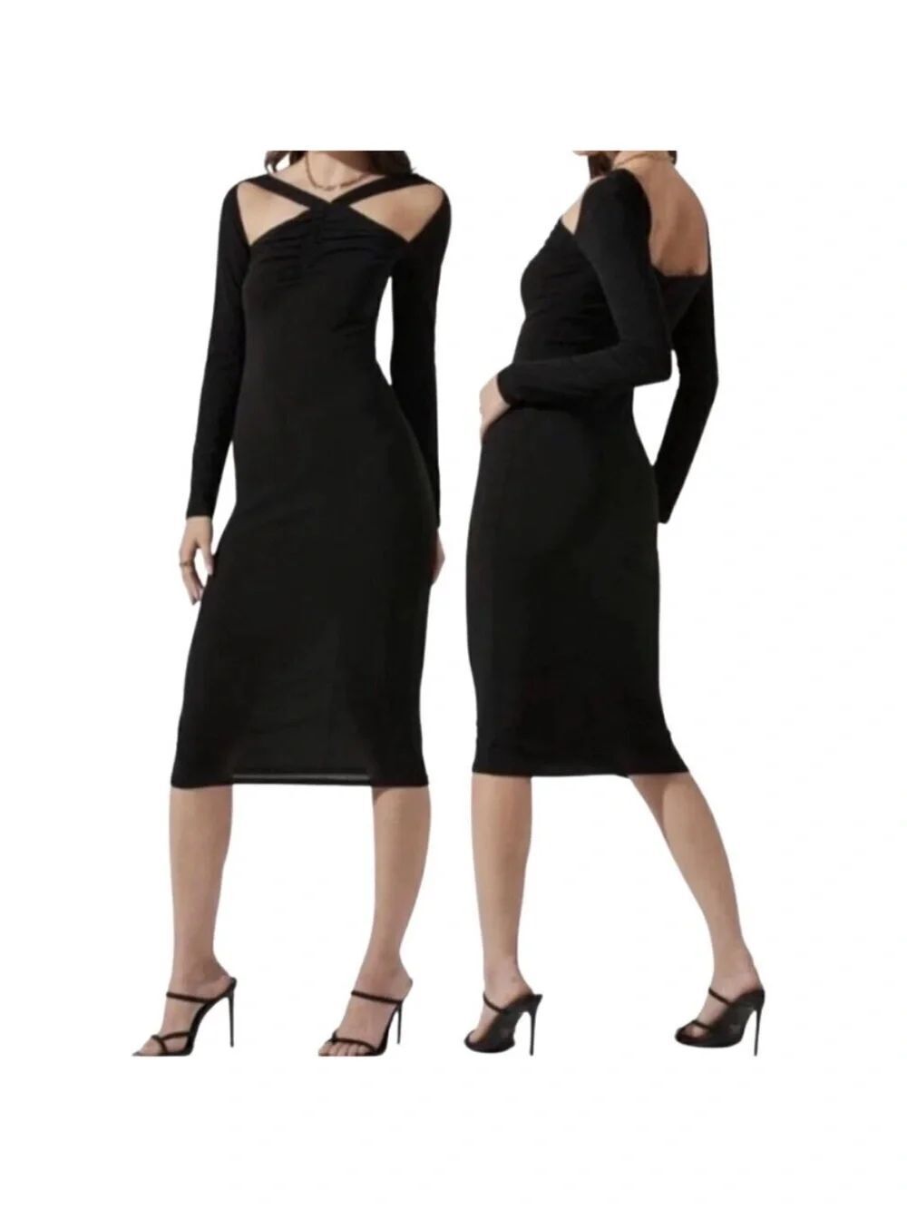 ASTR The Label Long Sleeve Cut Out Bodycon Midi Dress Black $108